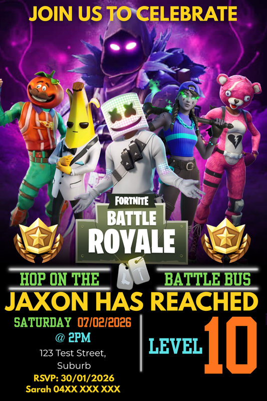 Fortnite Birthday Invitation – Editable Canva Template